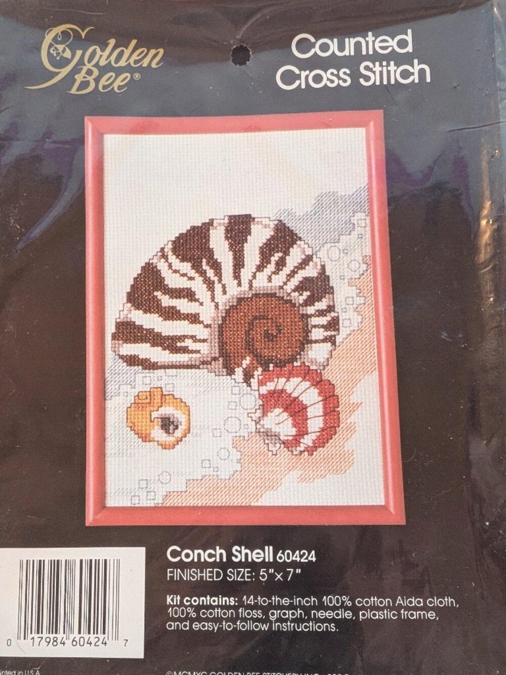 Vintage 1990 Golden Bee Conch Shell Cross Stitch Kit BNIP Coastal Cottagecore